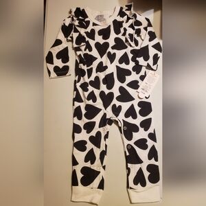 Cat & Jack Cream One Piece with Black Heart Design